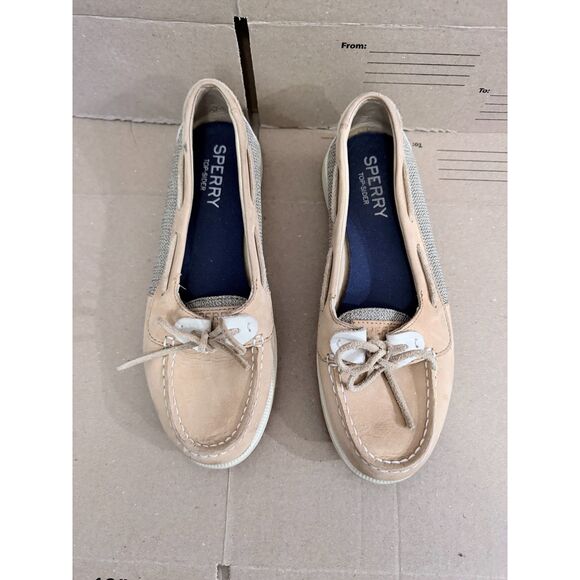 Sperry Leather Womens Boat Shoe Moccasin Size 7 Khaki Tan Slide On Comfort Shoe - Picture 5 of 7
